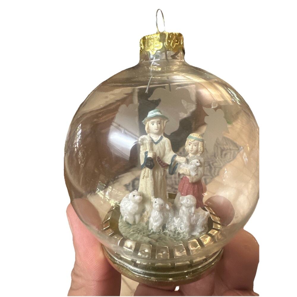 Vintage Glass Globe Shepherd Scene Christmas Ornament 3‑D Hand‑Painted